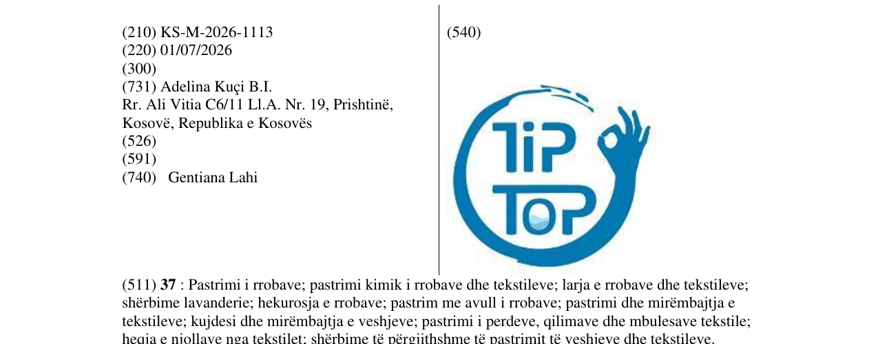 Zëri i markës KS/M/2026/1113 në buletin