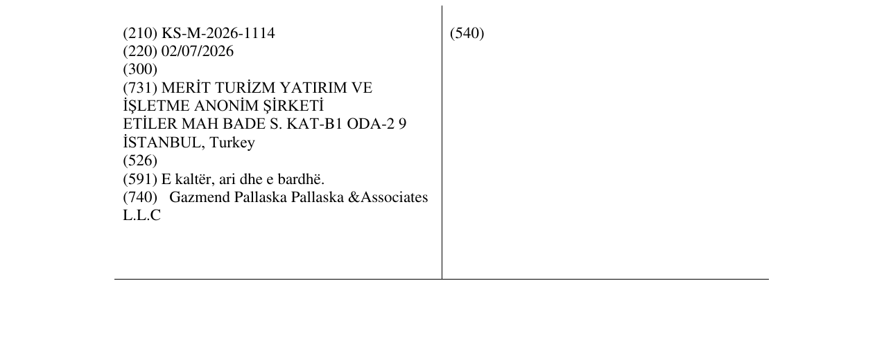 Zëri i markës KS/M/2026/1114 në buletin