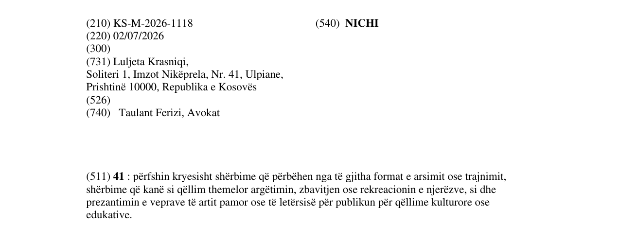 Zëri i markës NICHI në buletin