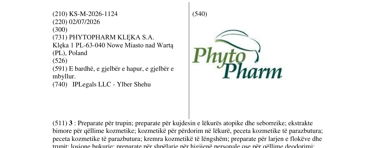Zëri i markës KS/M/2026/1124 në buletin