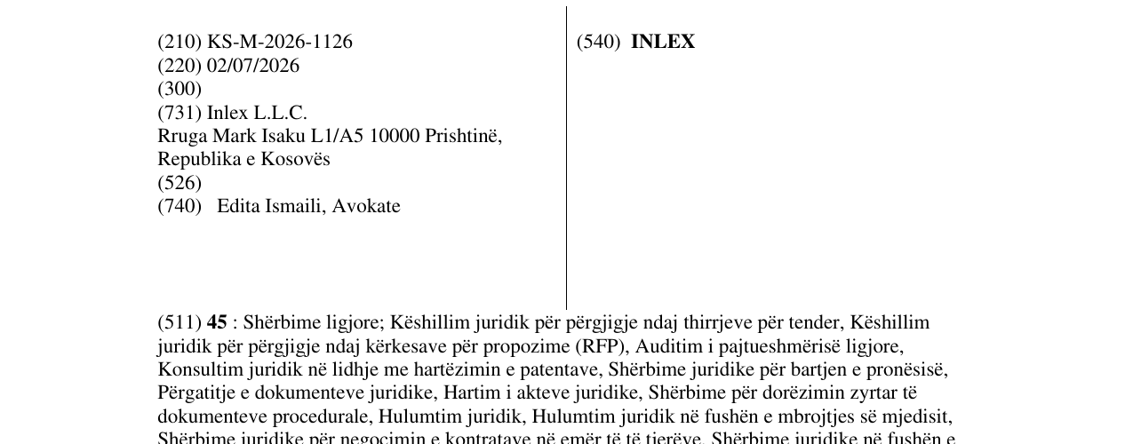 Zëri i markës INLEX në buletin
