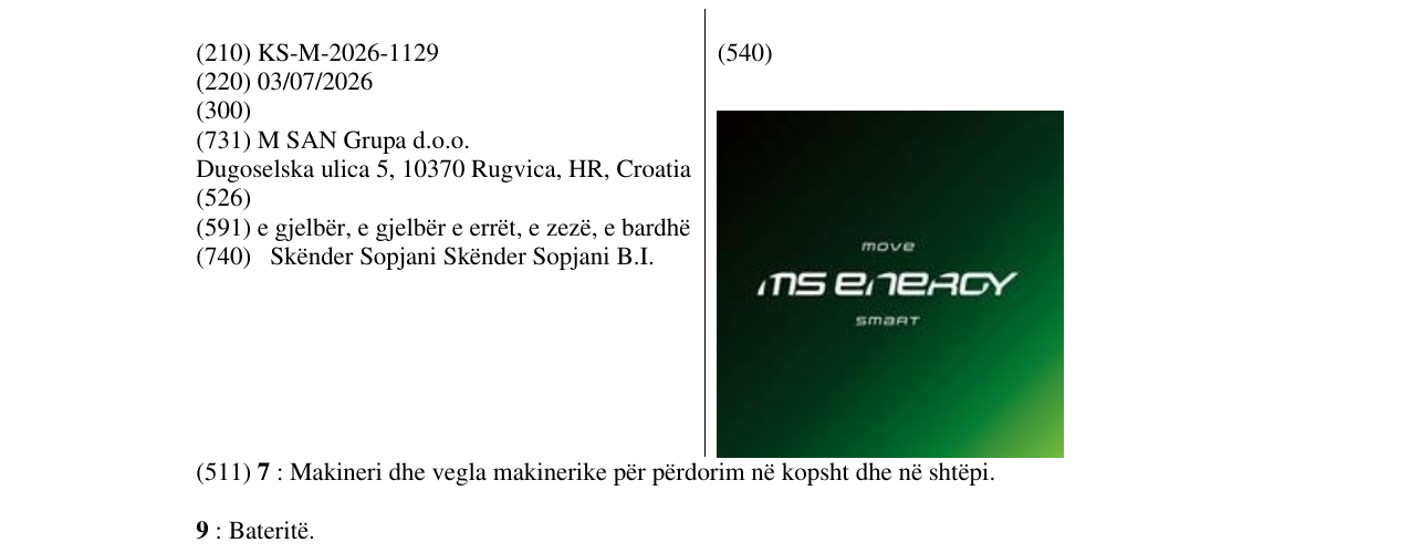 Zëri i markës KS/M/2026/1129 në buletin