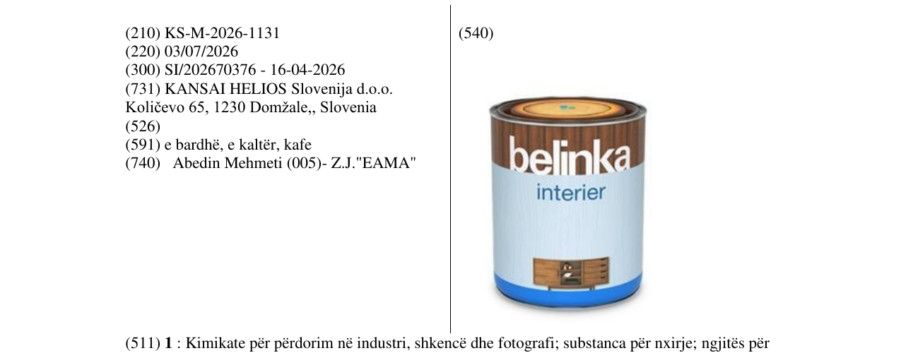 Zëri i markës KS/M/2026/1131 në buletin