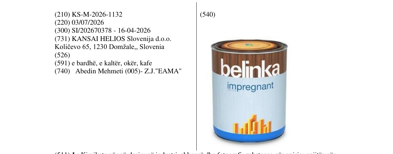 Zëri i markës KS/M/2026/1132 në buletin