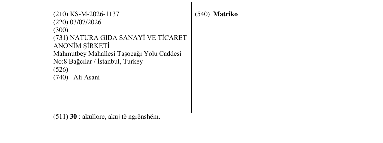 Zëri i markës Matriko në buletin