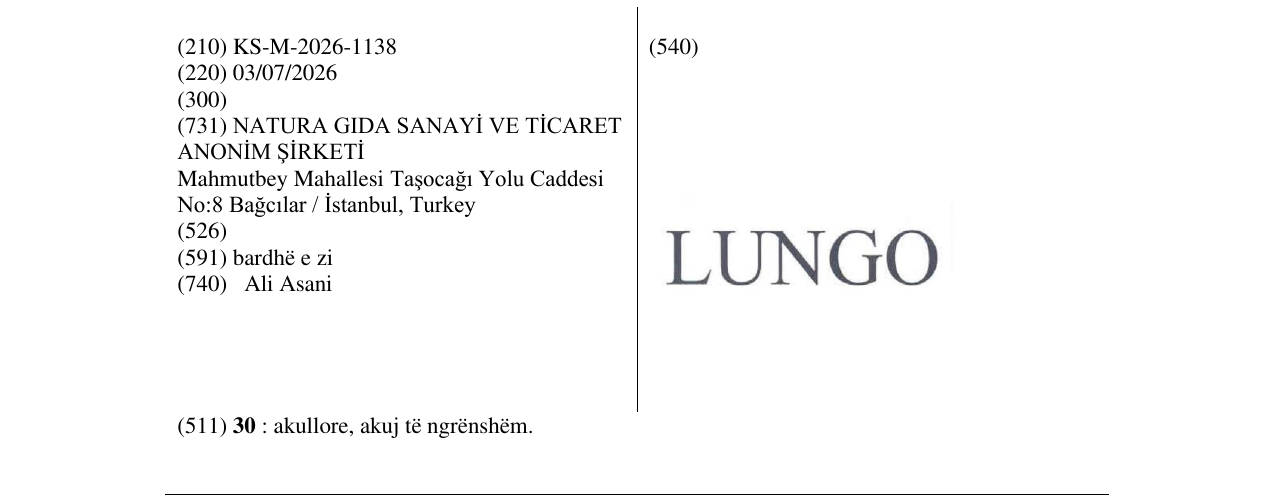 Zëri i markës KS/M/2026/1138 në buletin