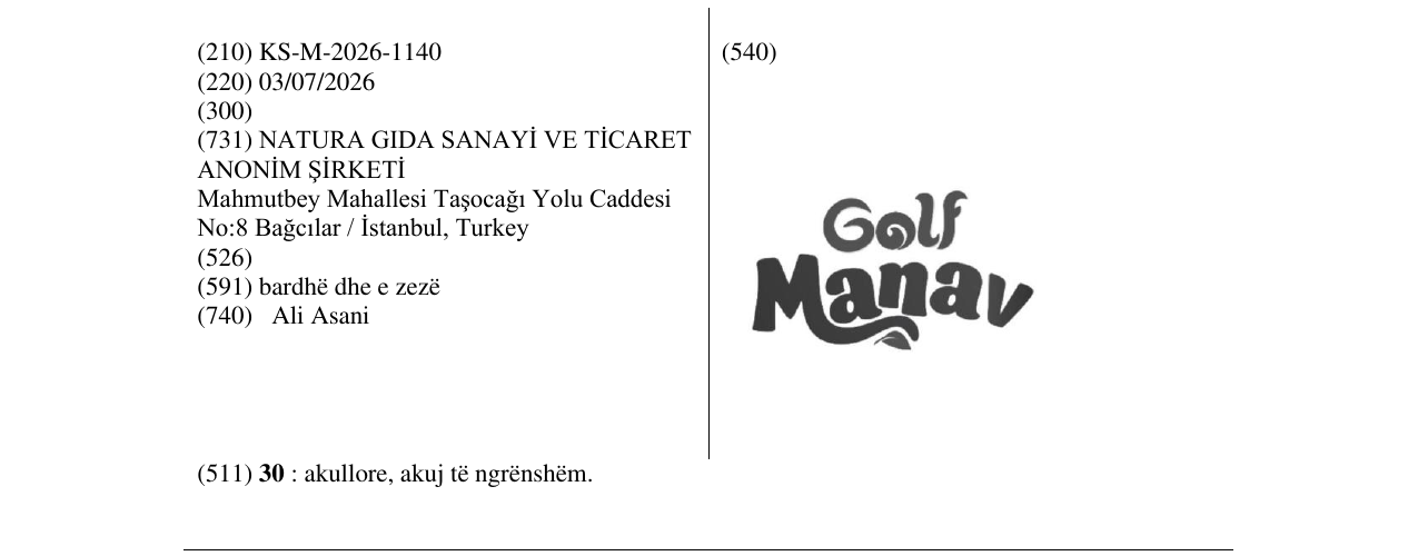 Zëri i markës KS/M/2026/1140 në buletin