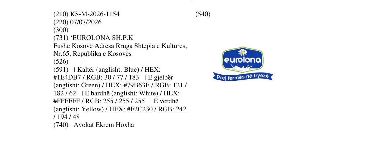 Zëri i markës KS/M/2026/1154 në buletin