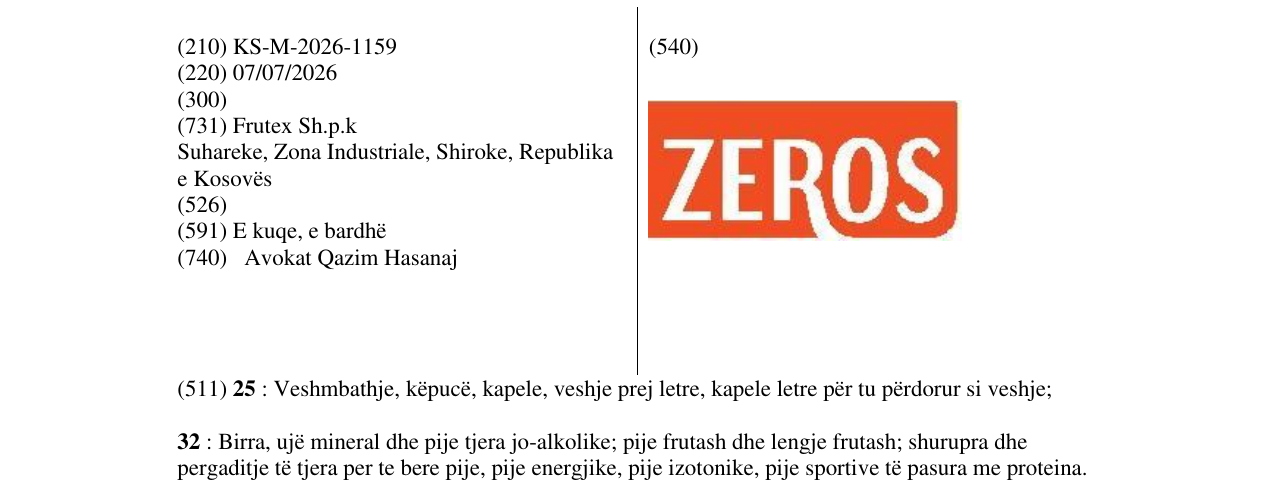 Zëri i markës KS/M/2026/1159 në buletin