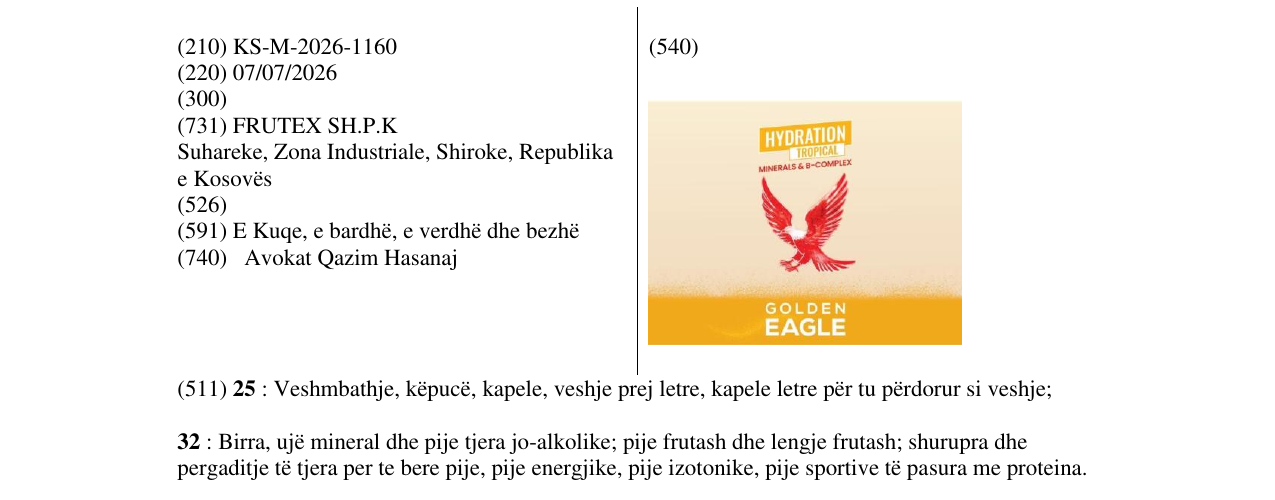 Zëri i markës KS/M/2026/1160 në buletin