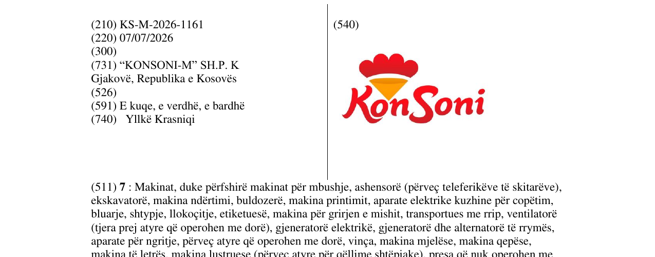 Zëri i markës KS/M/2026/1161 në buletin