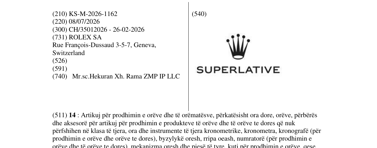 Zëri i markës KS/M/2026/1162 në buletin