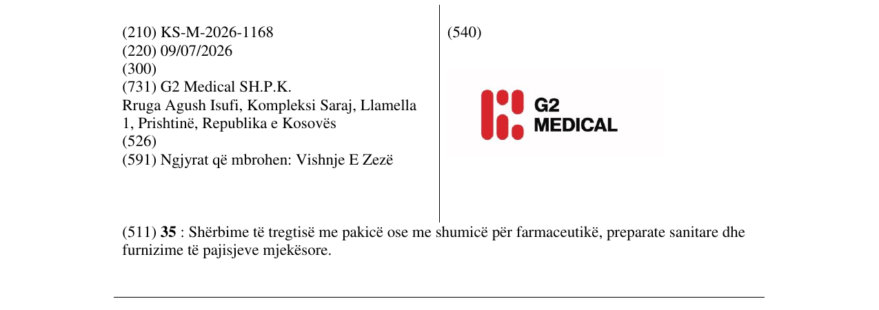 Zëri i markës KS/M/2026/1168 në buletin