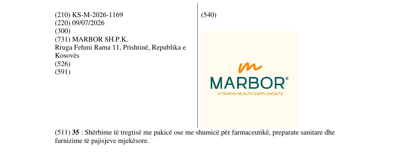 Zëri i markës KS/M/2026/1169 në buletin