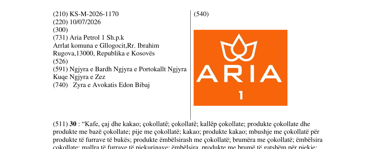 Zëri i markës KS/M/2026/1170 në buletin