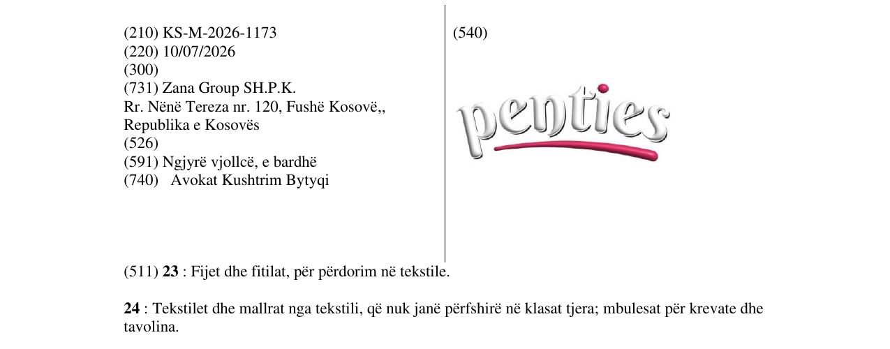 Zëri i markës KS/M/2026/1173 në buletin