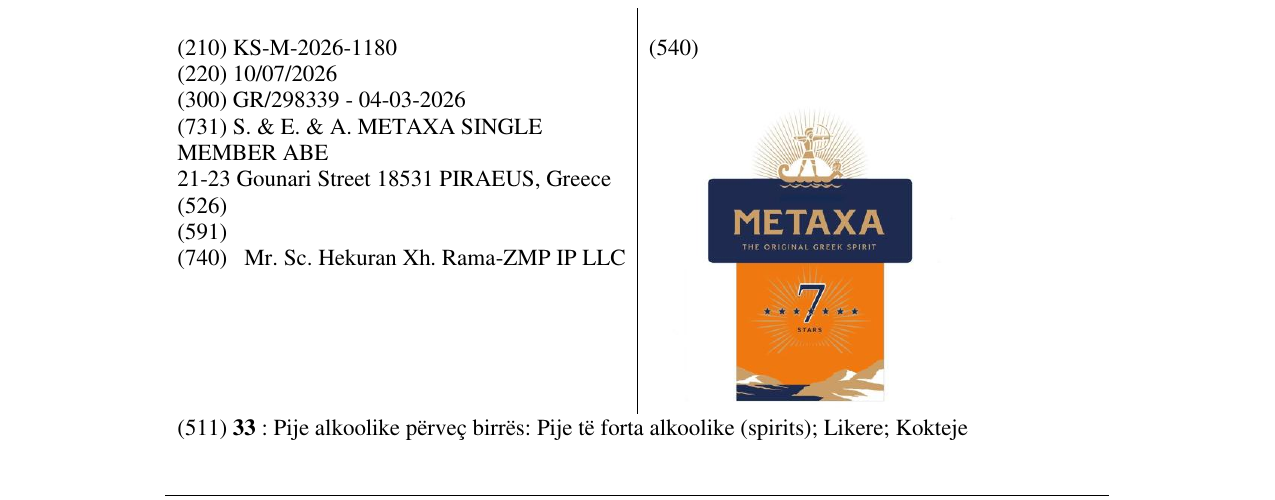 Zëri i markës KS/M/2026/1180 në buletin