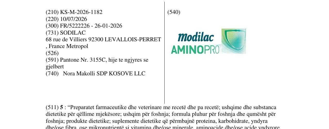 Zëri i markës KS/M/2026/1182 në buletin