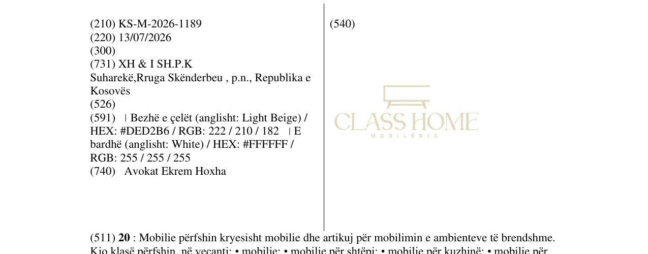 Zëri i markës KS/M/2026/1189 në buletin