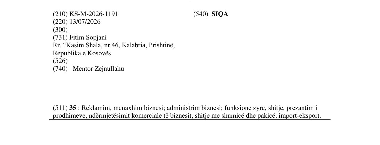 Zëri i markës SIQA në buletin