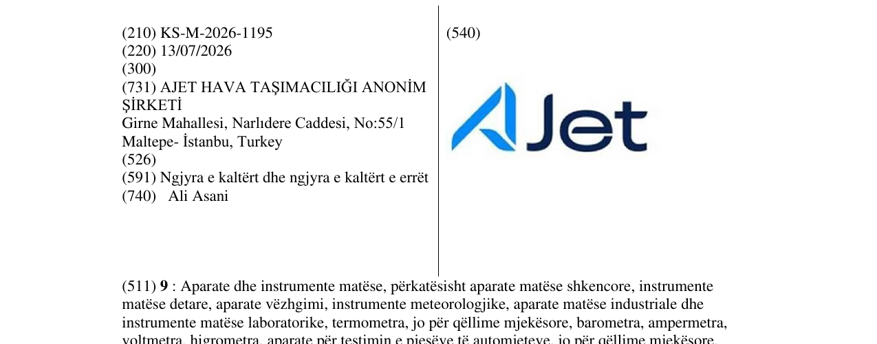 Zëri i markës KS/M/2026/1195 në buletin