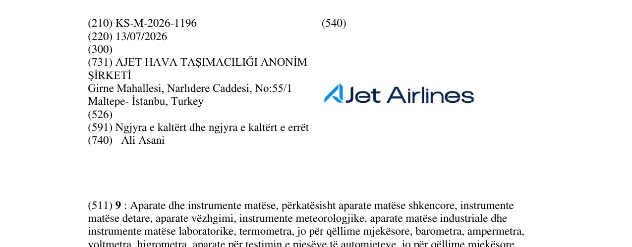 Zëri i markës KS/M/2026/1196 në buletin