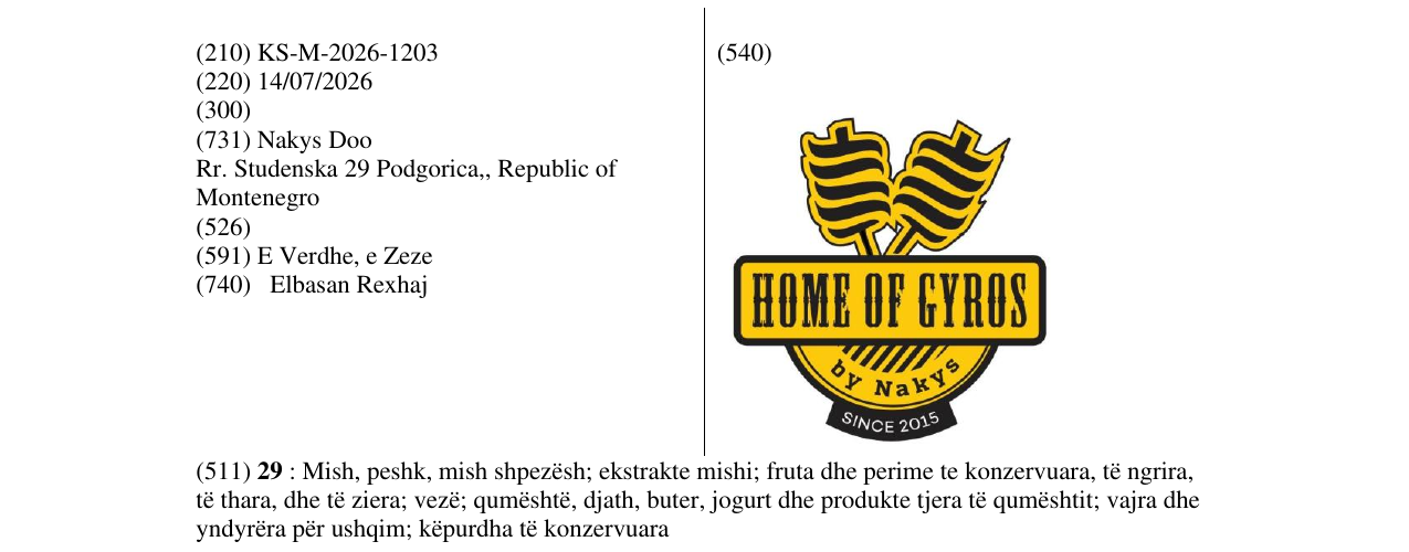 Zëri i markës KS/M/2026/1203 në buletin