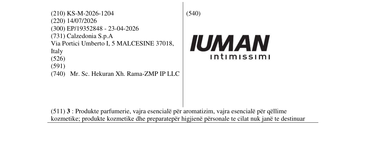 Zëri i markës KS/M/2026/1204 në buletin