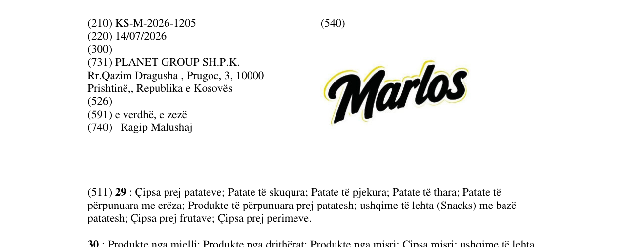 Zëri i markës KS/M/2026/1205 në buletin