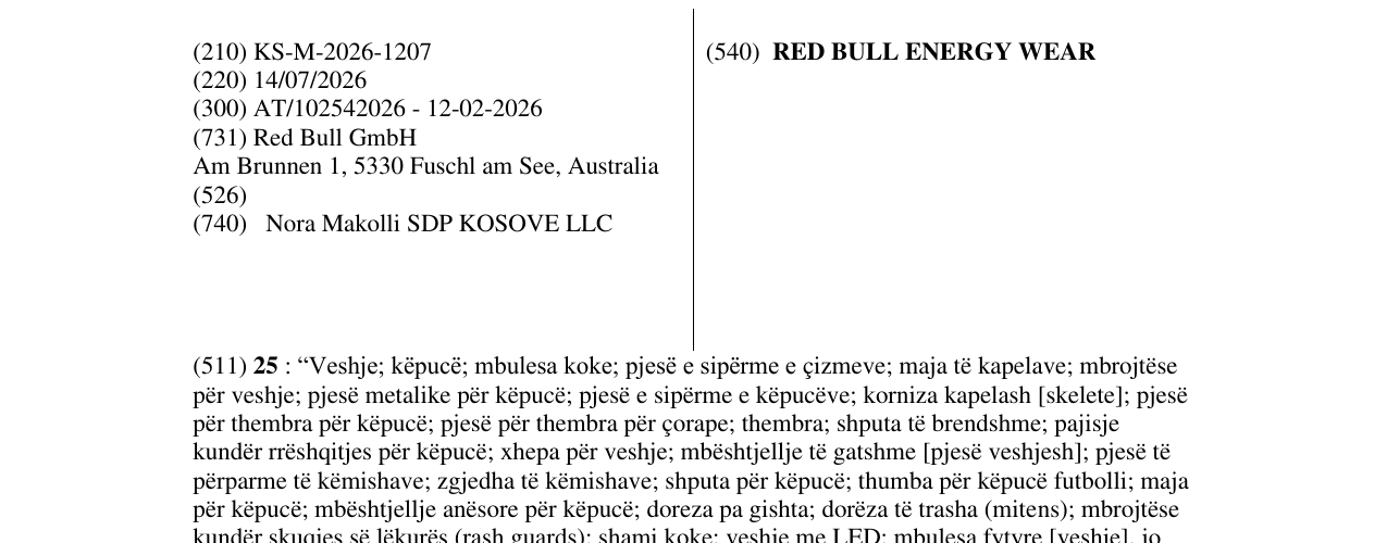 Zëri i markës RED BULL ENERGY WEAR në buletin