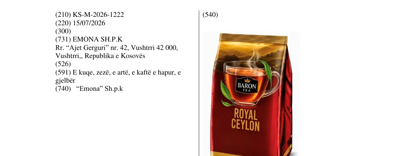 Zëri i markës KS/M/2026/1222 në buletin