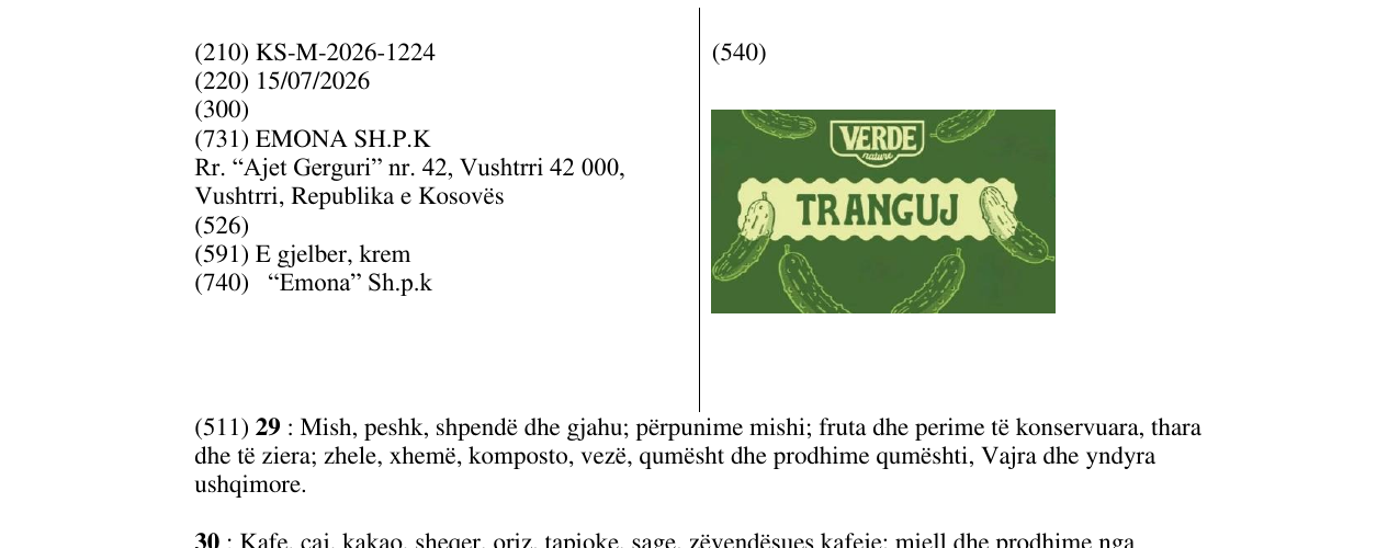 Zëri i markës KS/M/2026/1224 në buletin