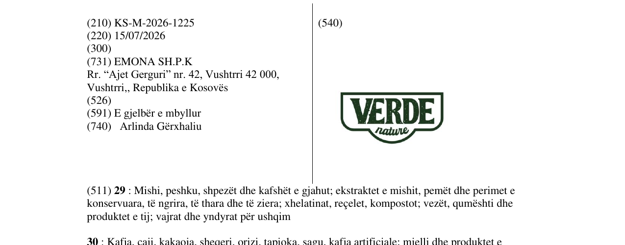 Zëri i markës KS/M/2026/1225 në buletin
