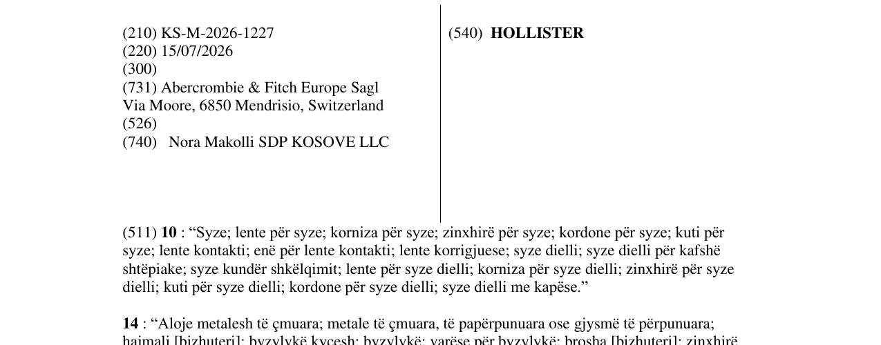 Zëri i markës HOLLISTER në buletin