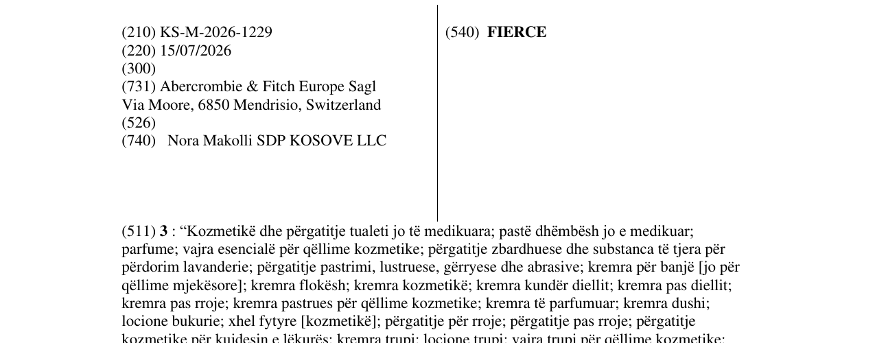 Zëri i markës FIERCE në buletin