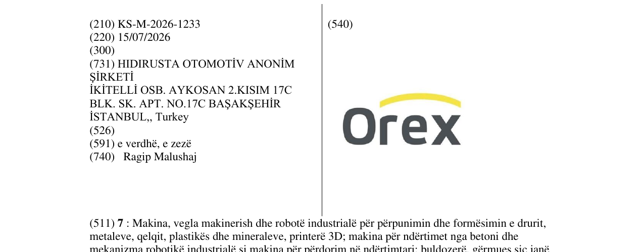 Zëri i markës KS/M/2026/1233 në buletin