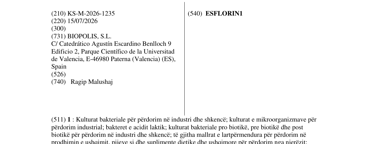 Zëri i markës ESFLORIN1 në buletin