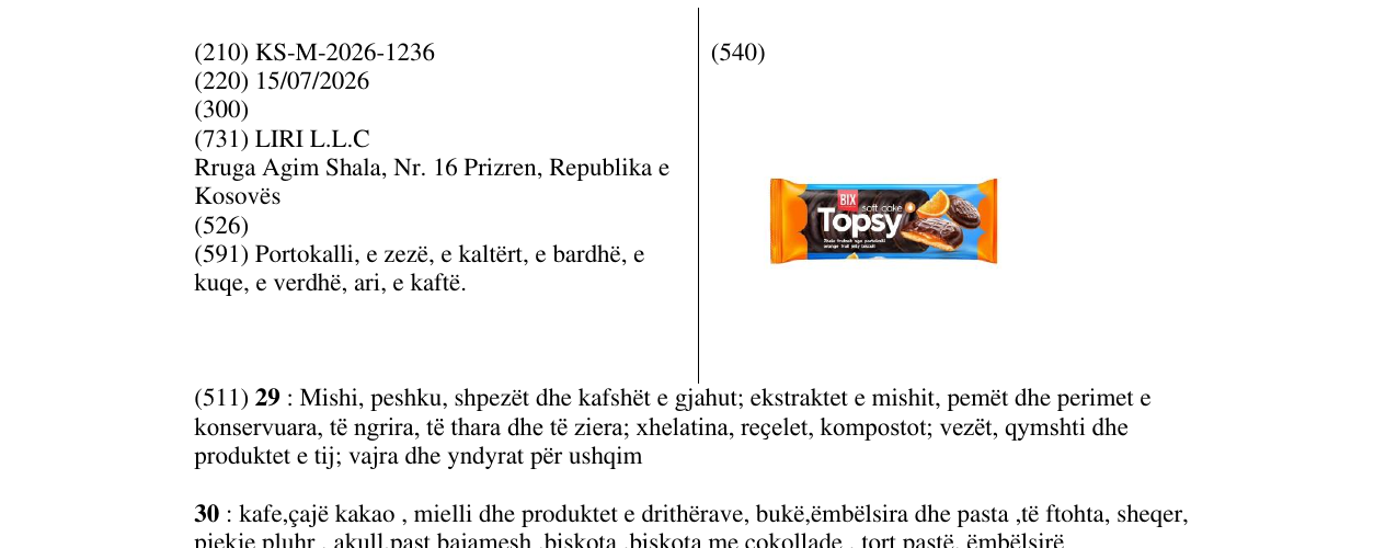Zëri i markës KS/M/2026/1236 në buletin