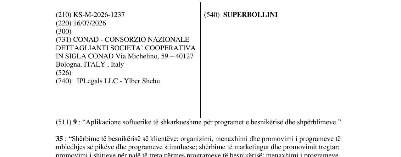 Zëri i markës SUPERBOLLINI në buletin