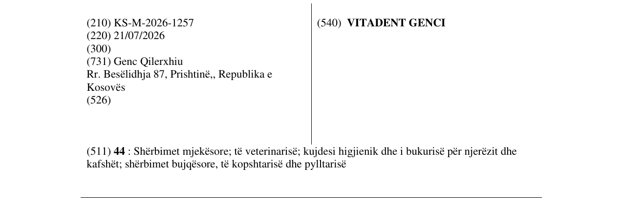 Zëri i markës VITADENT GENCI në buletin