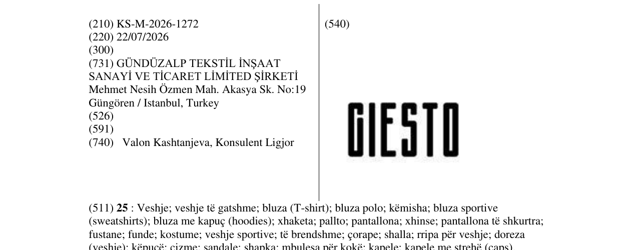Zëri i markës KS/M/2026/1272 në buletin