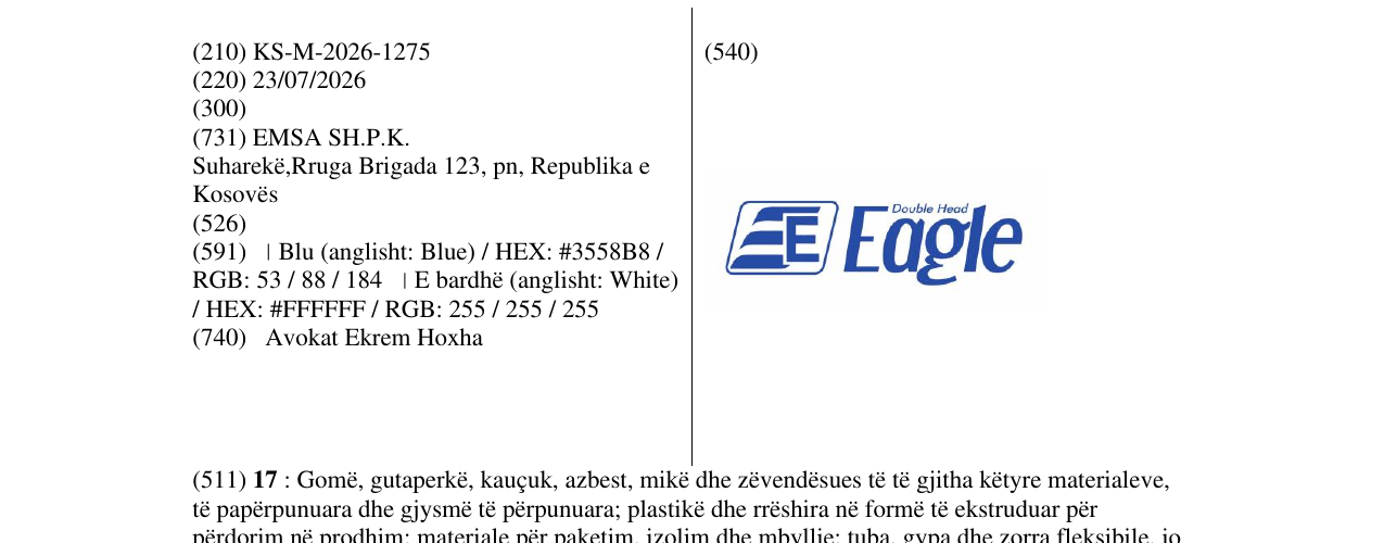 Zëri i markës KS/M/2026/1275 në buletin