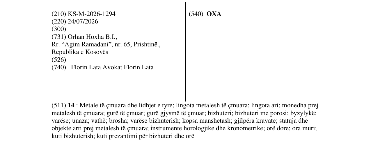 Zëri i markës OXA në buletin