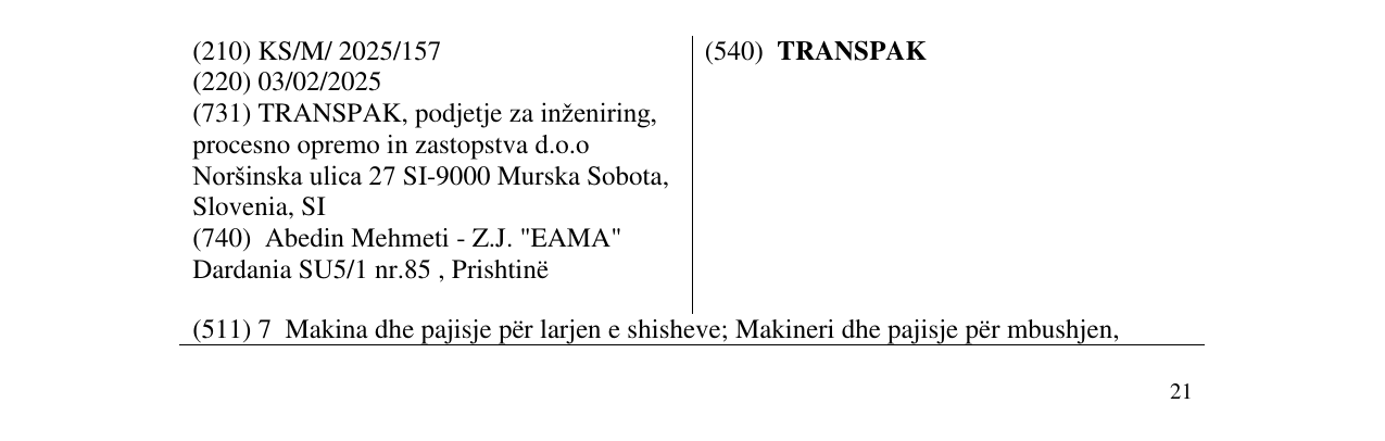 Zëri i markës TRANSPAK në buletin