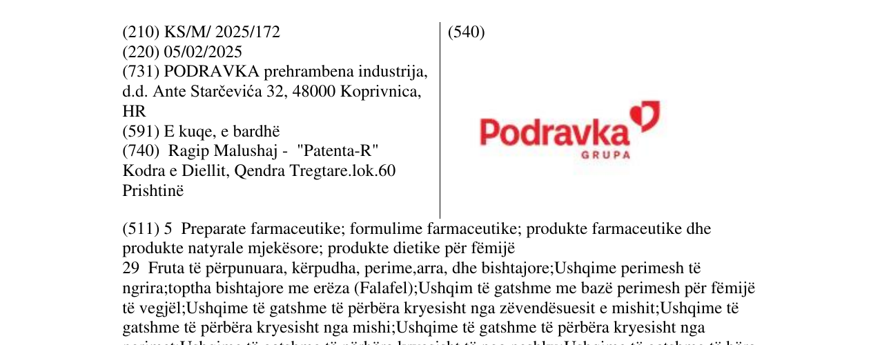 Zëri i markës Podravka në buletin