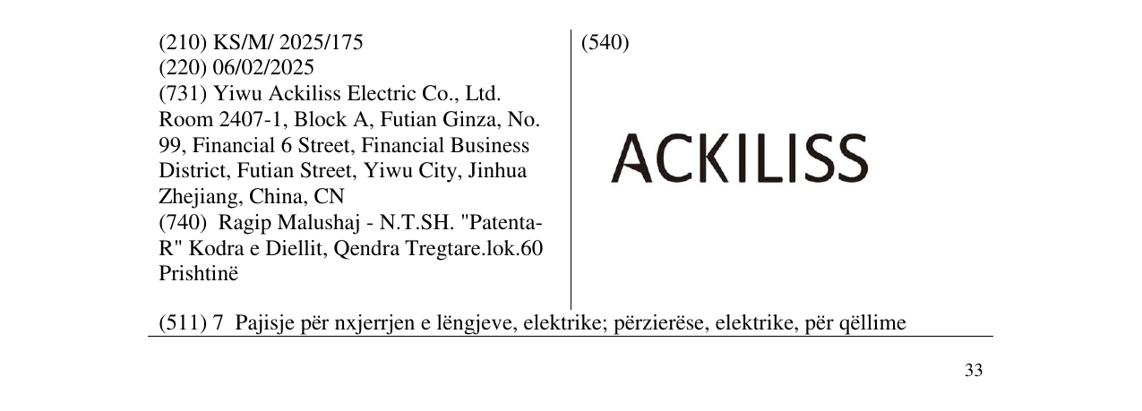 Zëri i markës ACKILISS në buletin