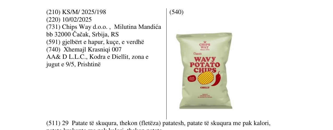 Zëri i markës WAVY POTATO CHIPS CHILLY në buletin