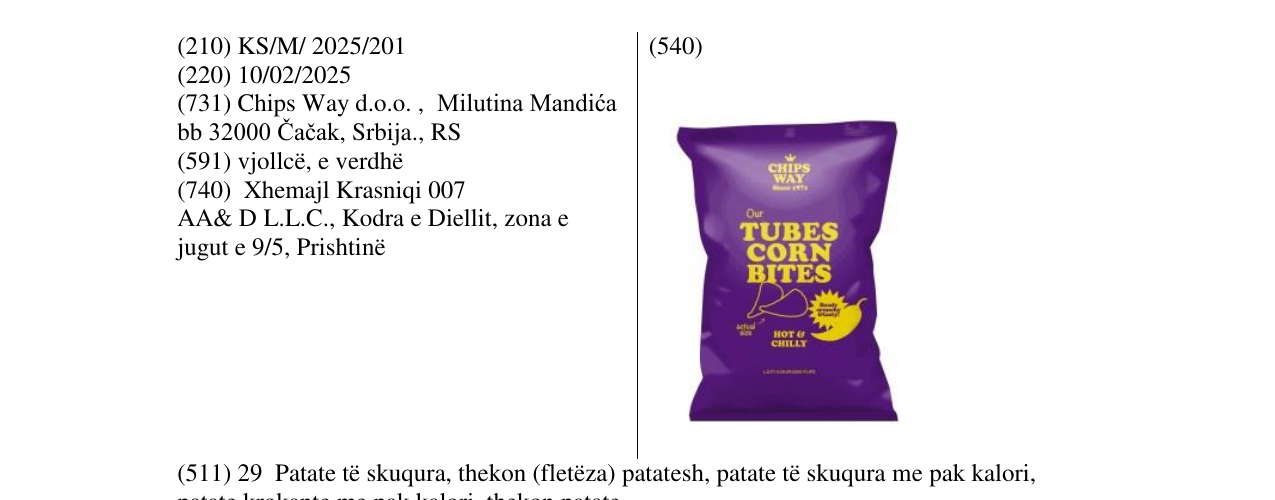 Zëri i markës TUBES CORN BITES HOT&CHILLY në buletin