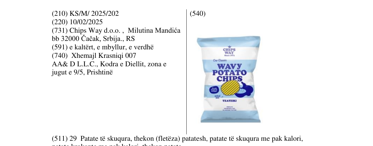 Zëri i markës WAVY POTATO CHIPS TZTZIKI në buletin