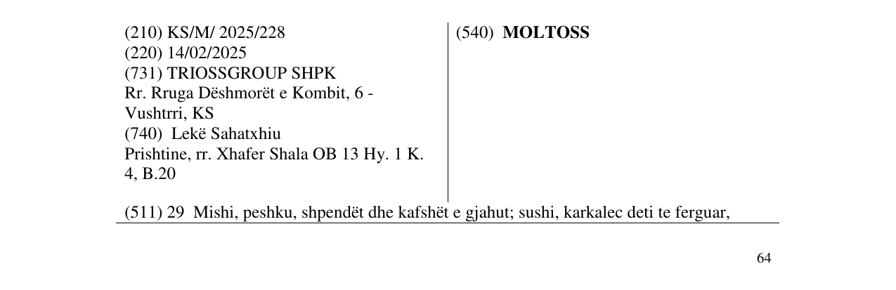 Zëri i markës MOLTOSS në buletin